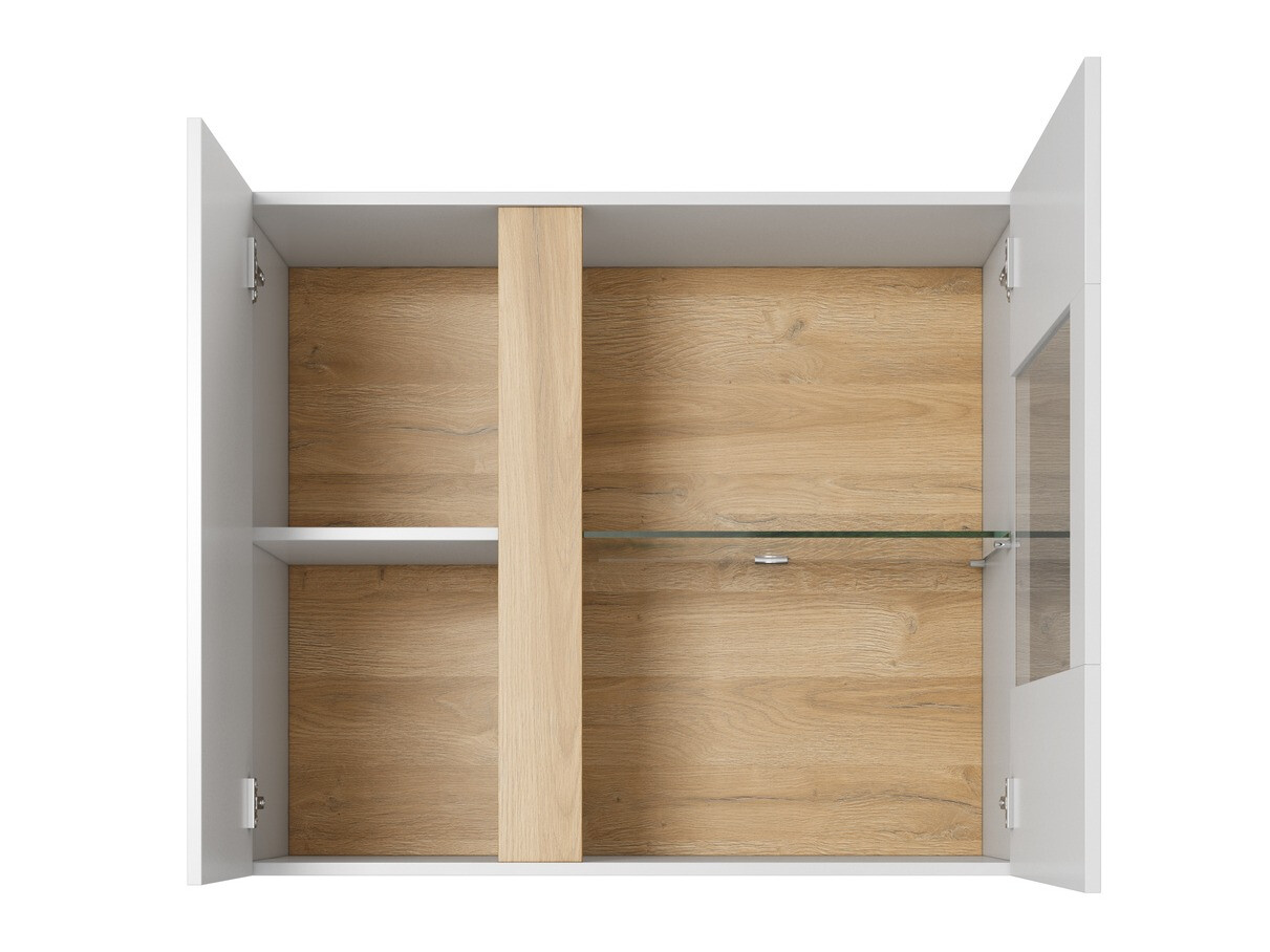Wandplank Novbela 112 (Wit + Glanzend wit + Kleinzoon eik)
