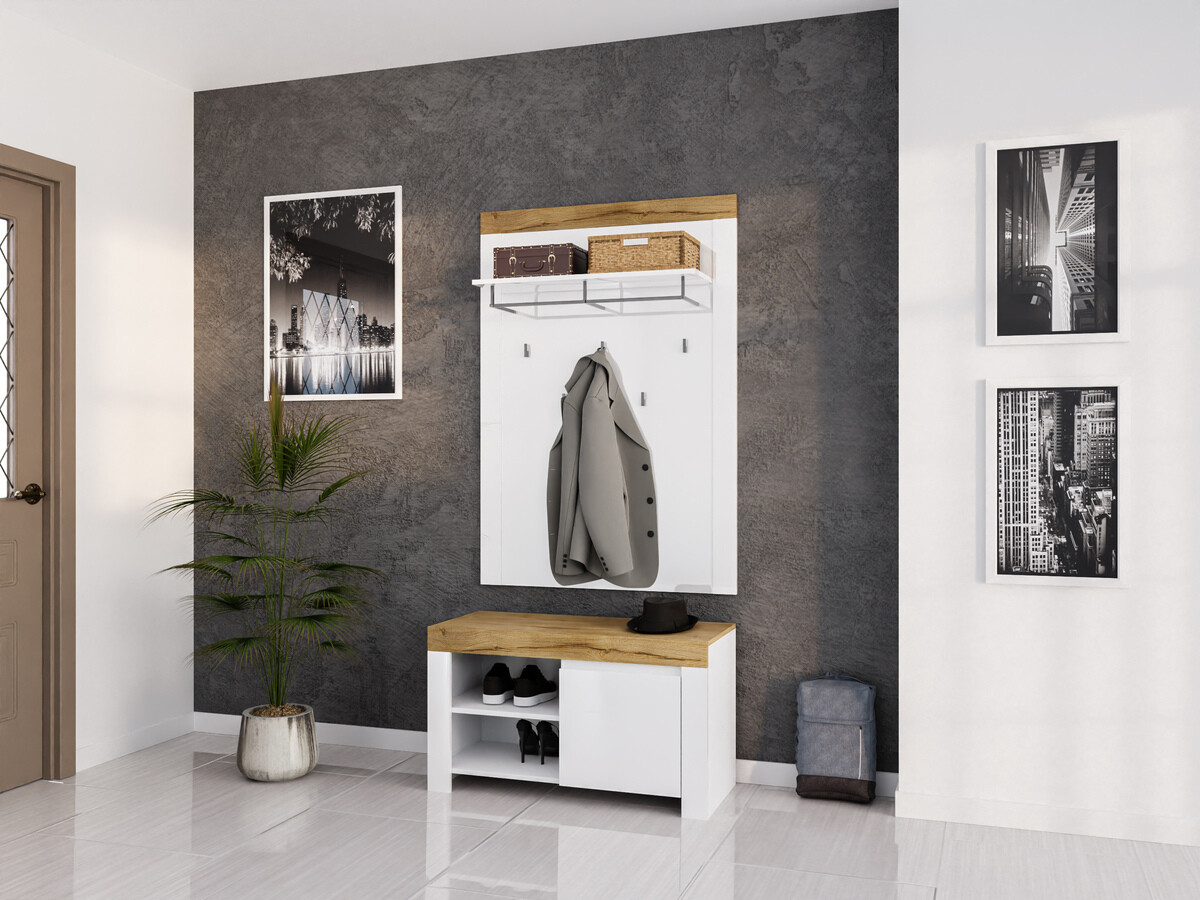 Gangmeubelset Sonsoru 140 (Wit + Glanzend wit + Wotan eik)