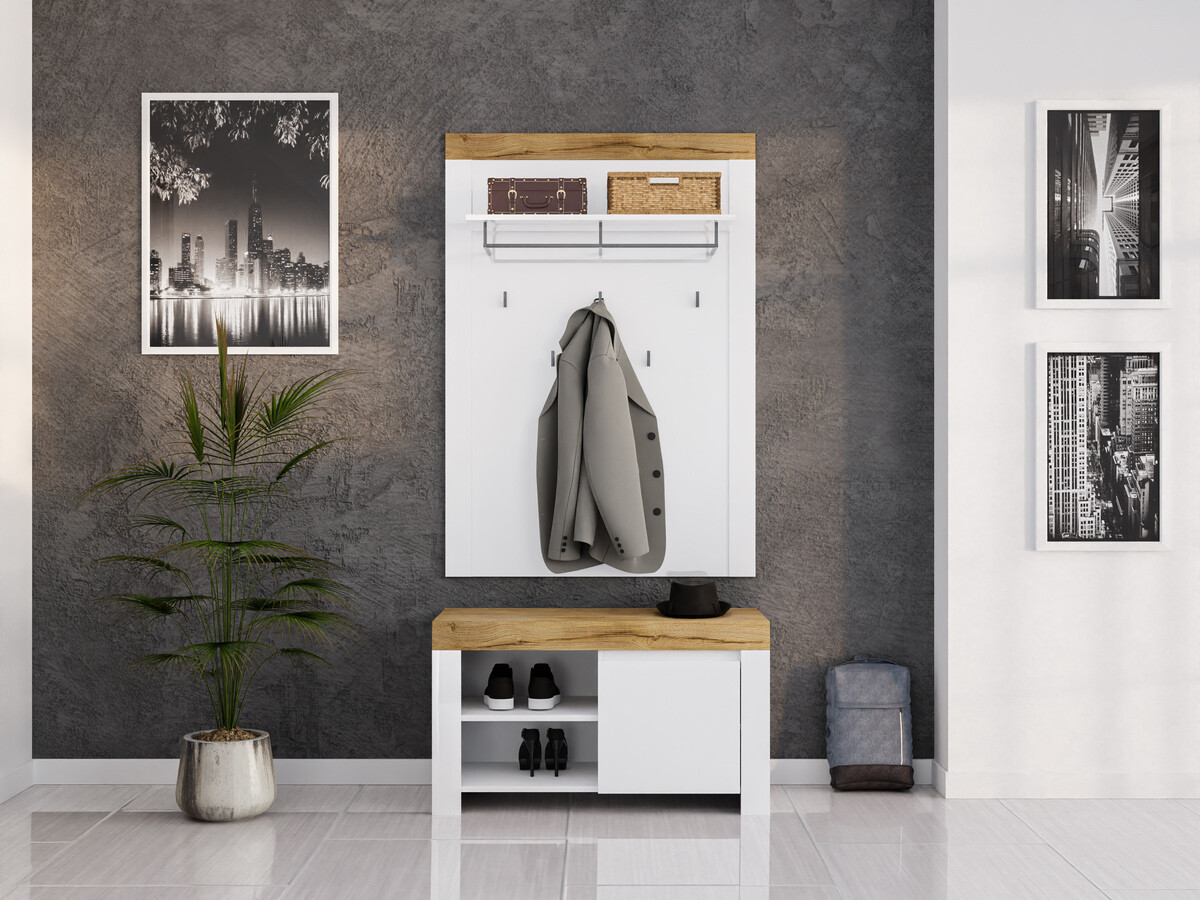 Gangmeubelset Sonsoru 140 (Wit + Glanzend wit + Wotan eik)