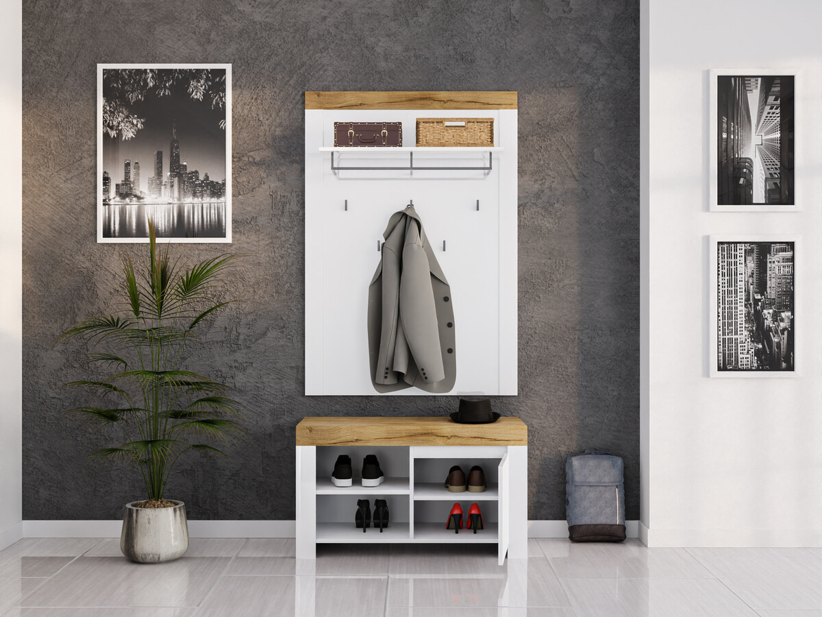 Gangmeubelset Sonsoru 140 (Wit + Glanzend wit + Wotan eik)