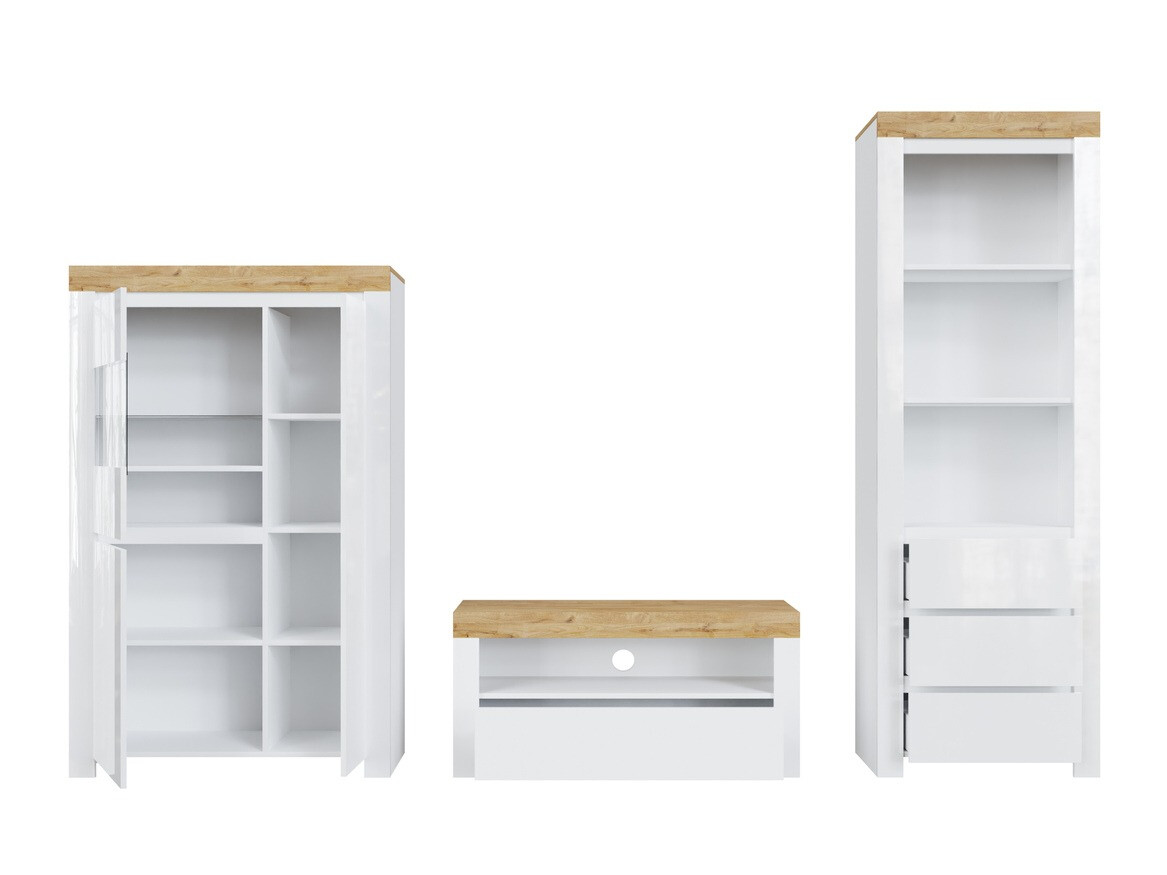 Woonkamerset Sonsoru 146 (Wit + Glanzend wit + Wotan eik)