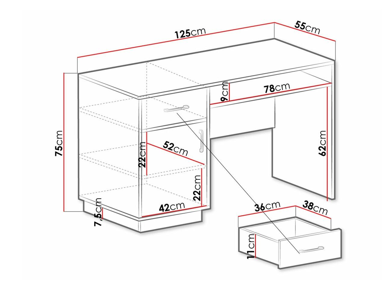 Bureau Omaha T120 (Licht eiken + Wit)
