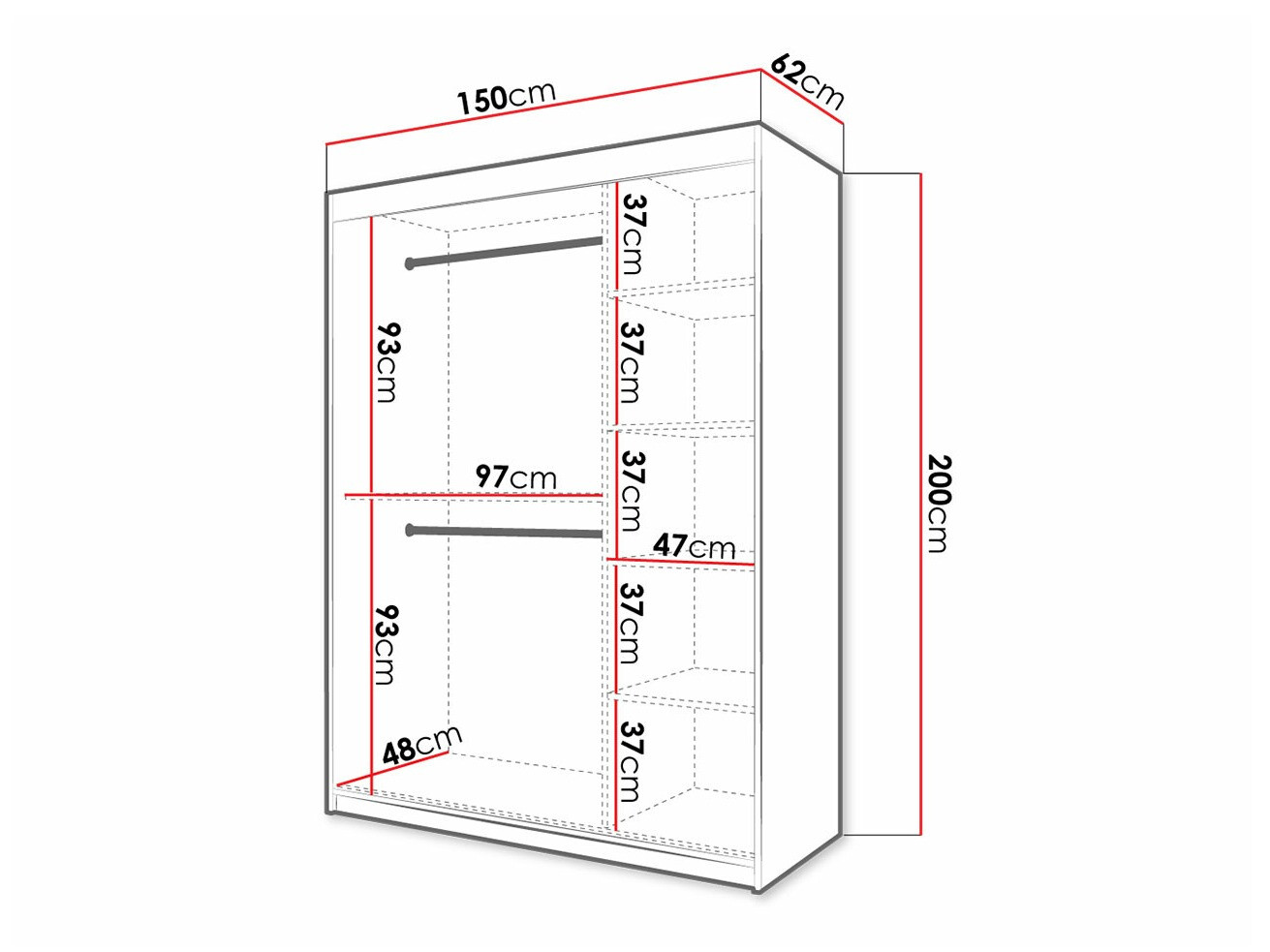 Kledingkast Hartford 402 (Zwart)