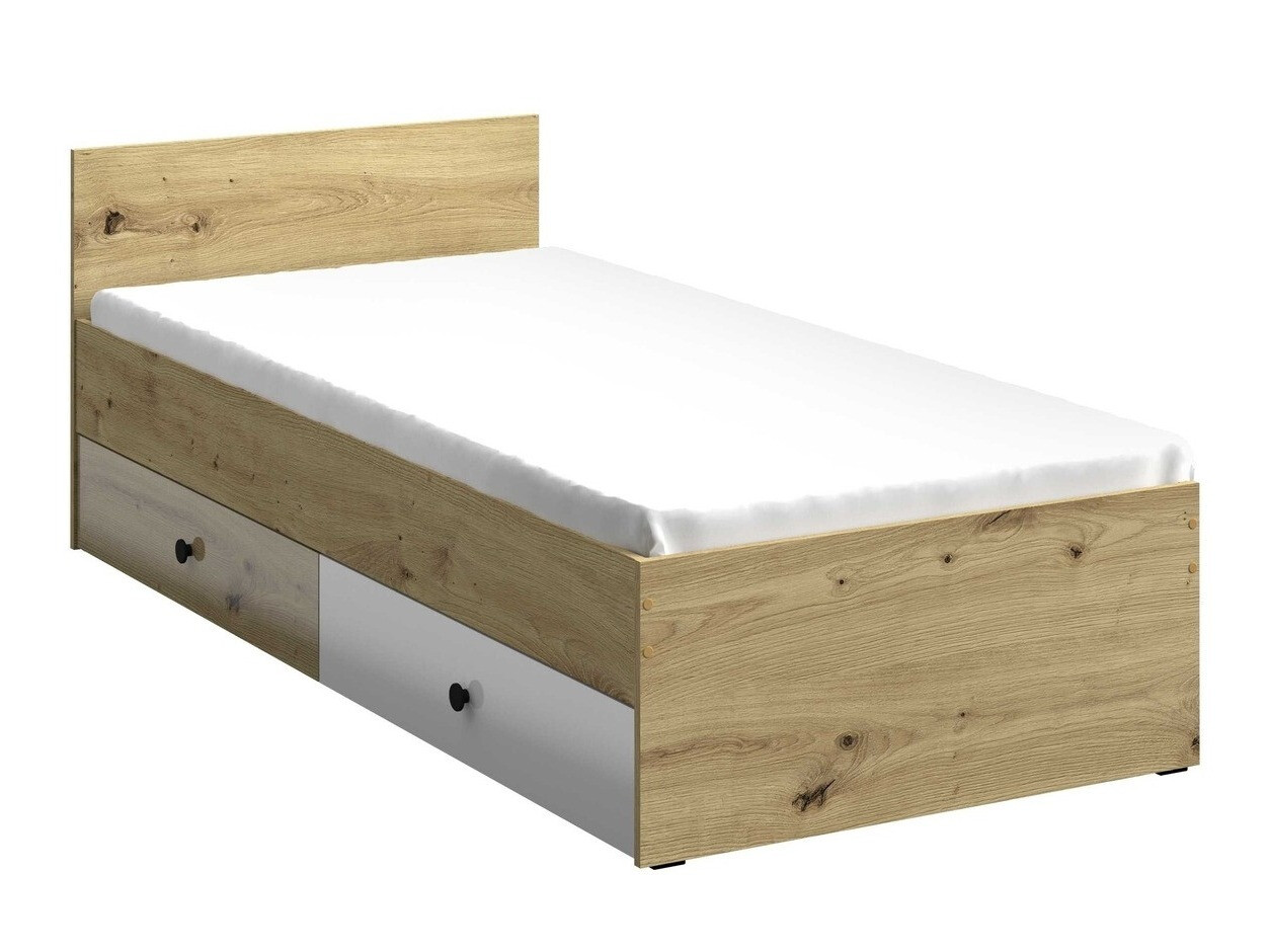 Bed Mirelbu 112 (Artisan eiken + Glanzend wit + Zwart)