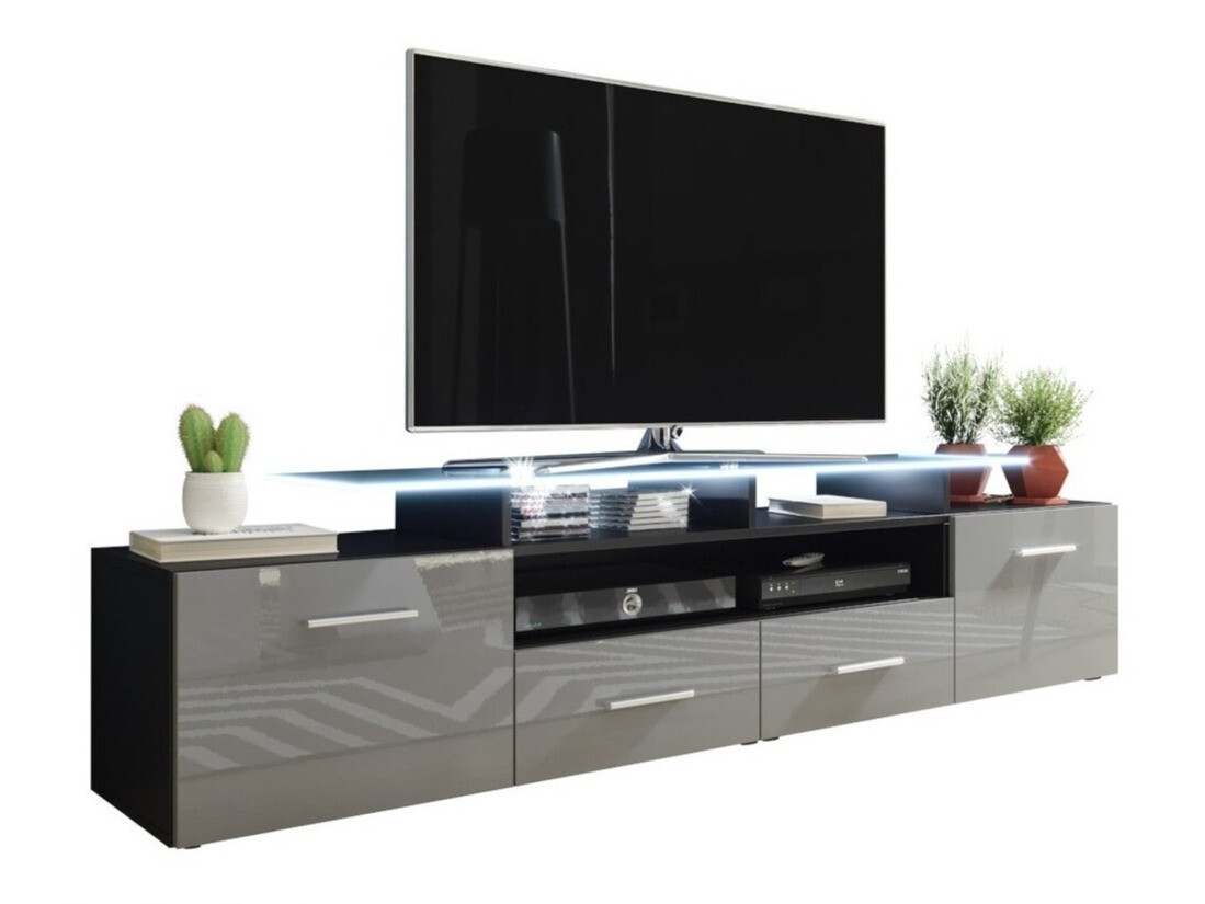 TV-meubel Charlotte 117 (Zwart + Glanzend grijs)