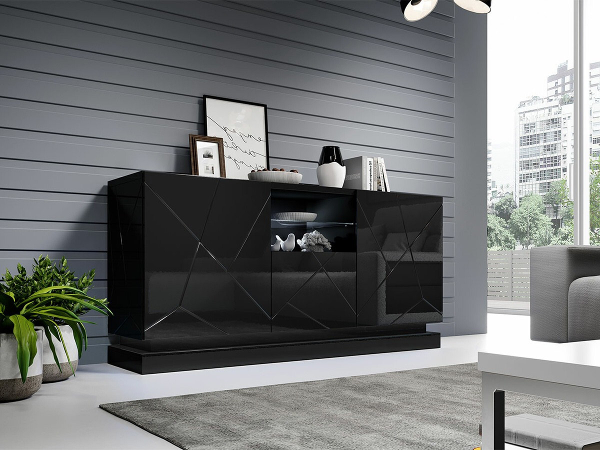 Dressoir Charlotte 186 (Zwart + Glanzend zwart)