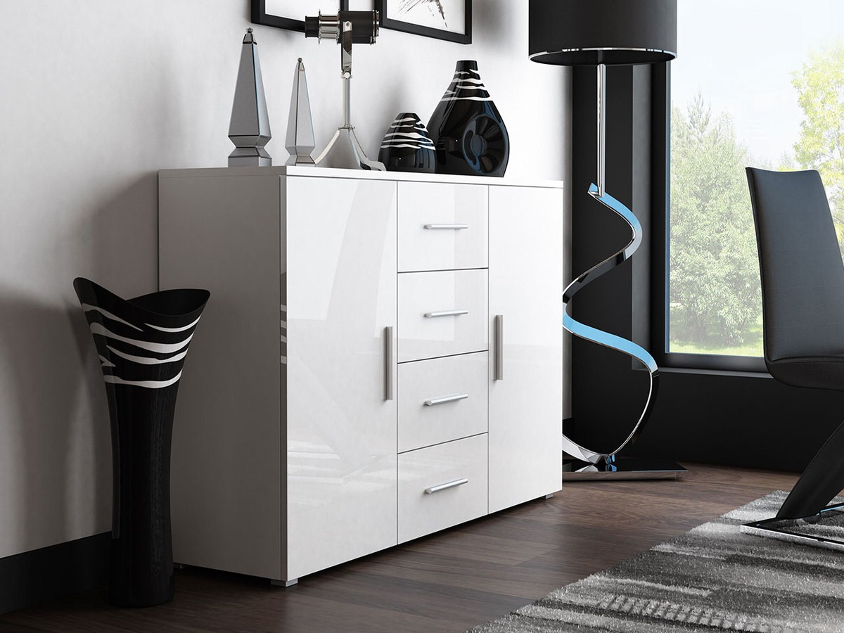 Ladekast Charlotte 118 (Wit + Glanzend wit)