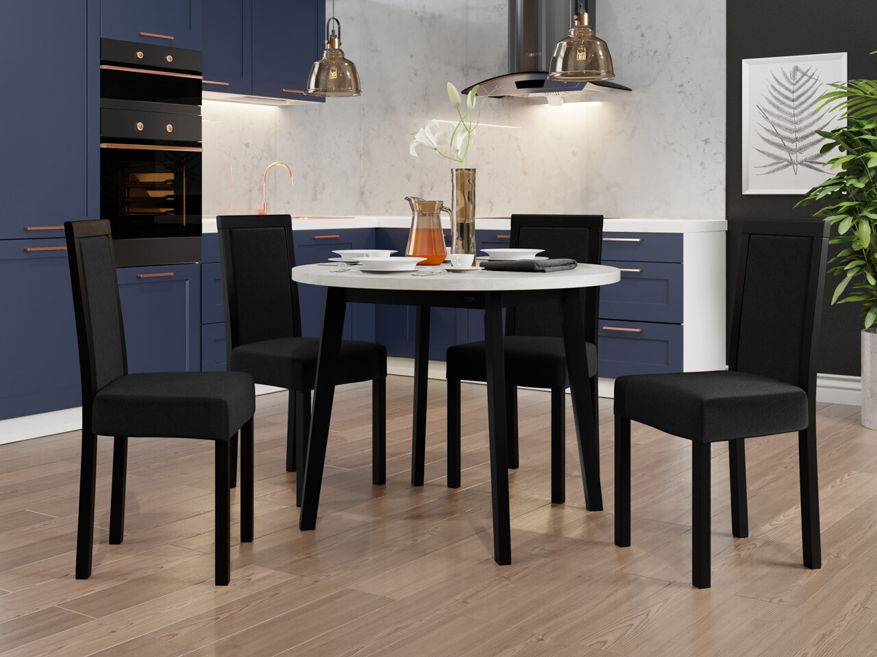 Eetkamerset Victorville 256 (Wit + Zwart)