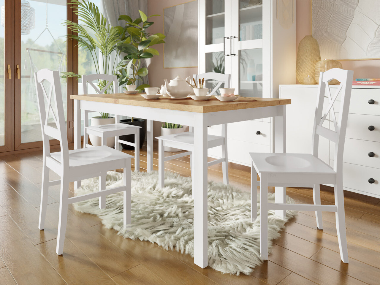 Eetkamerset Victorville 281 (Wit + Artisan eiken)