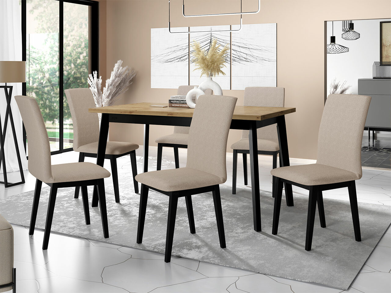 Eetkamerset Victorville 288 (Artisan eiken + Zwart)