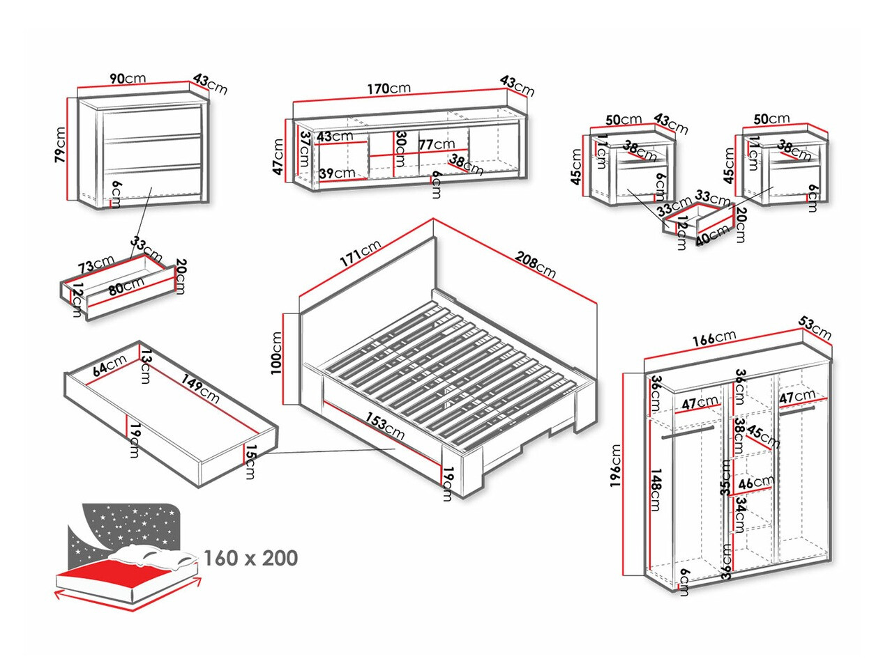 Slaapkamer set Deldale 117 (Artisan eiken + Grijs)