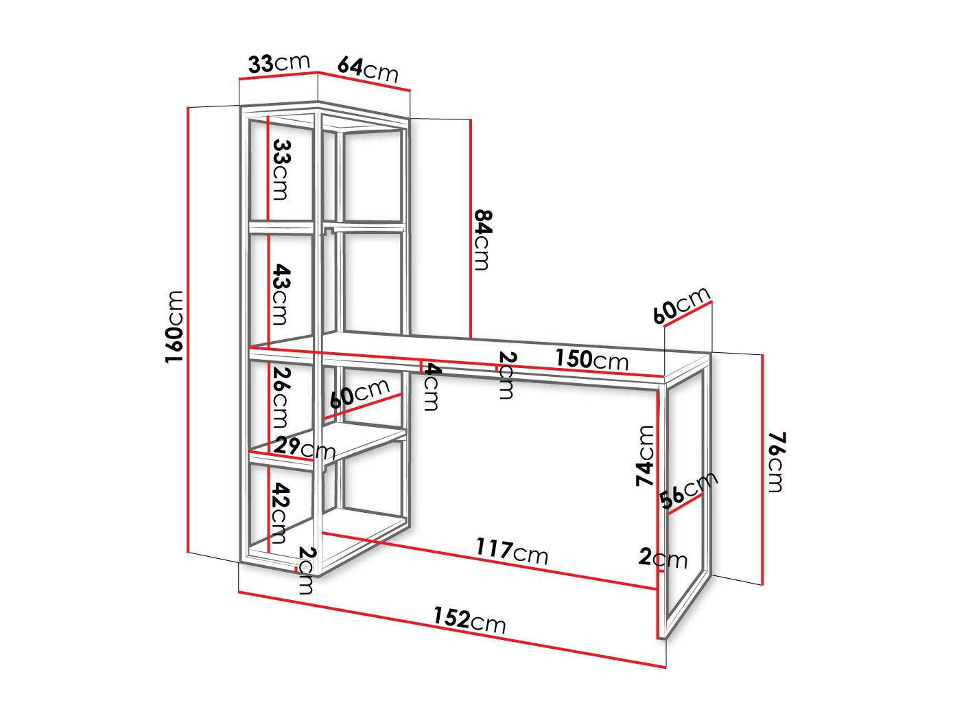 Bureau Oswego 107 (Wit + Zwart)