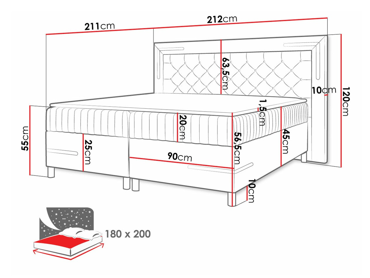 Boxspring Baltimore 189 (Velluto 15)