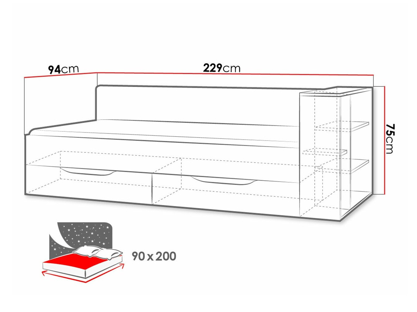 Bed Omaha F124 (Grafiet + Grijs)