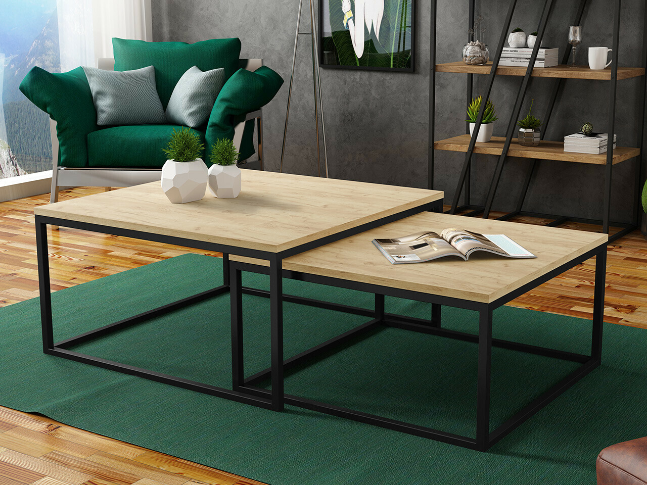 Salontafel set Oswego 101 (Craft eiken + Zwart)