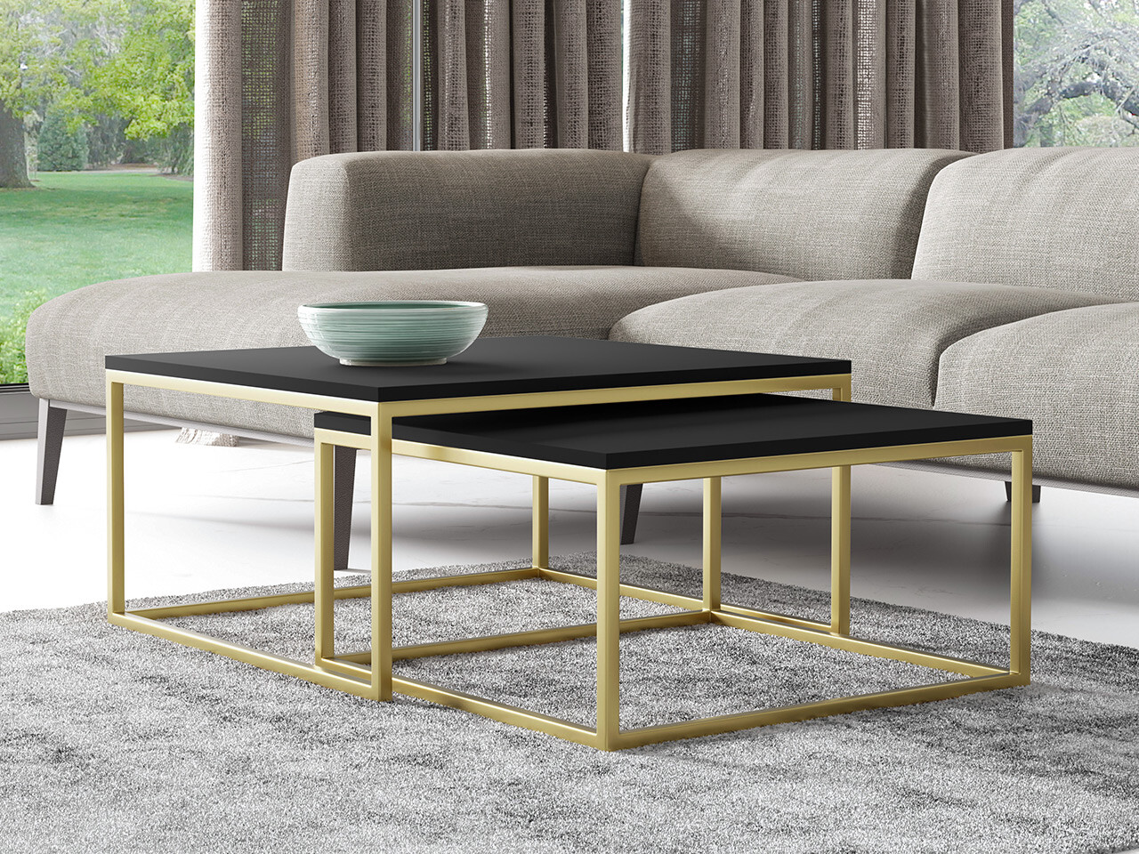 Salontafel set Oswego 102 (Zwart + Gouden)