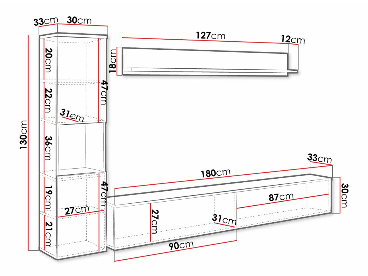 Woonkamerset Sarasota 130 (Donkergrijs + Glanzend wit)