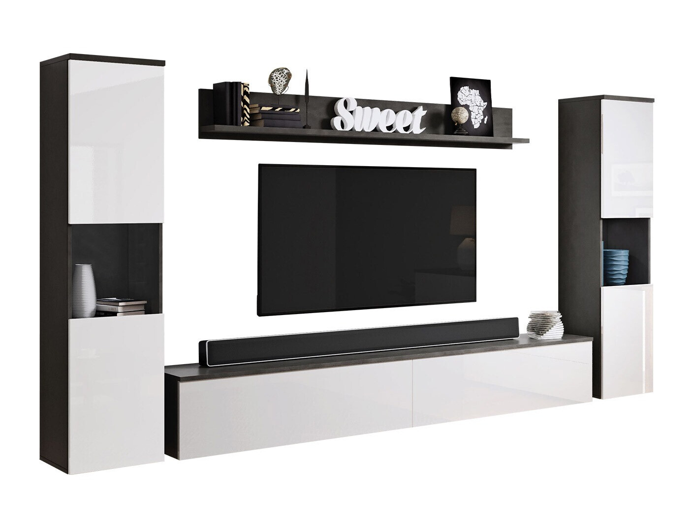 Woonkamerset Sarasota 131 (Donkergrijs + Glanzend wit)