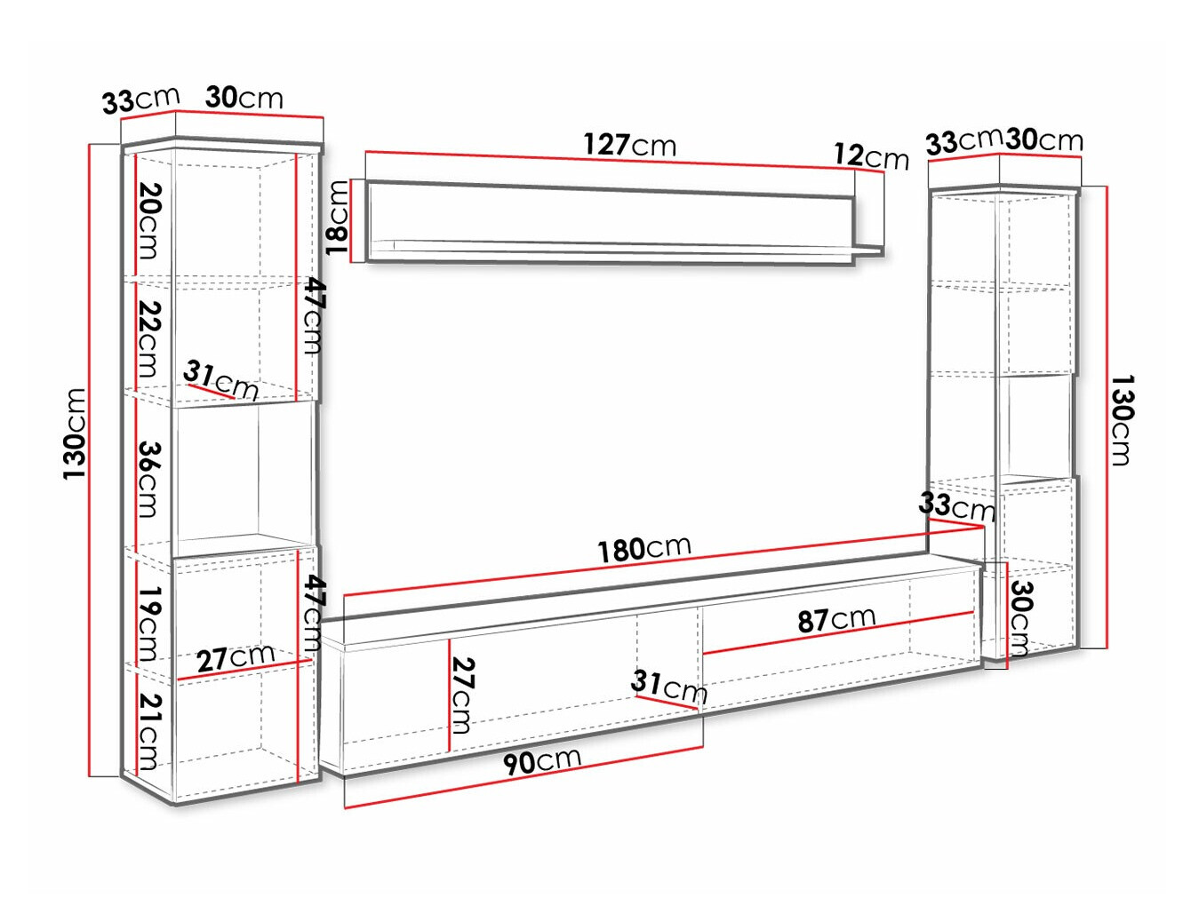 Woonkamerset Sarasota 131 (Donkergrijs + Glanzend wit)
