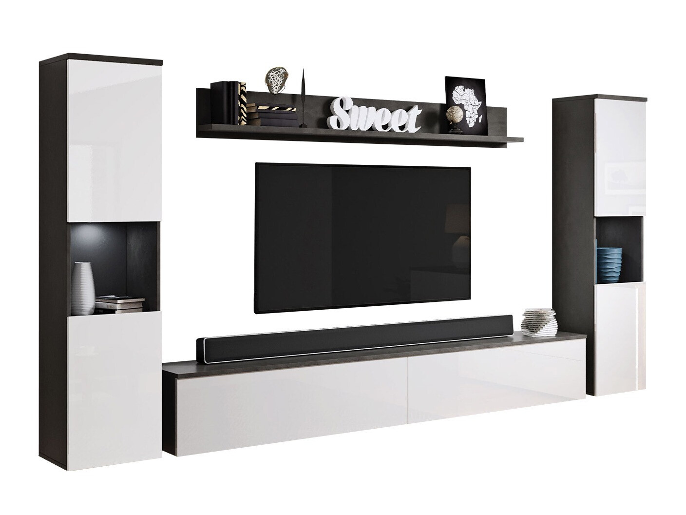 Woonkamerset Sarasota 131 (Donkergrijs + Glanzend wit)