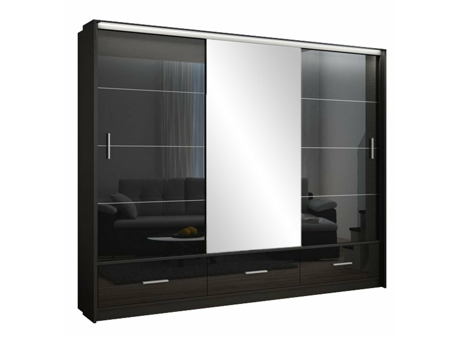 Kledingkast Honolulu 203 (Glanzend zwart + Zwart)