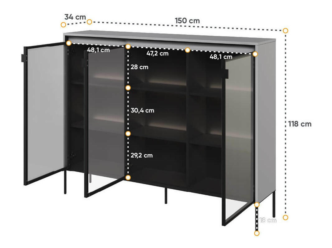 Dressoir Fernolu 108 (Grijs + Zwart)