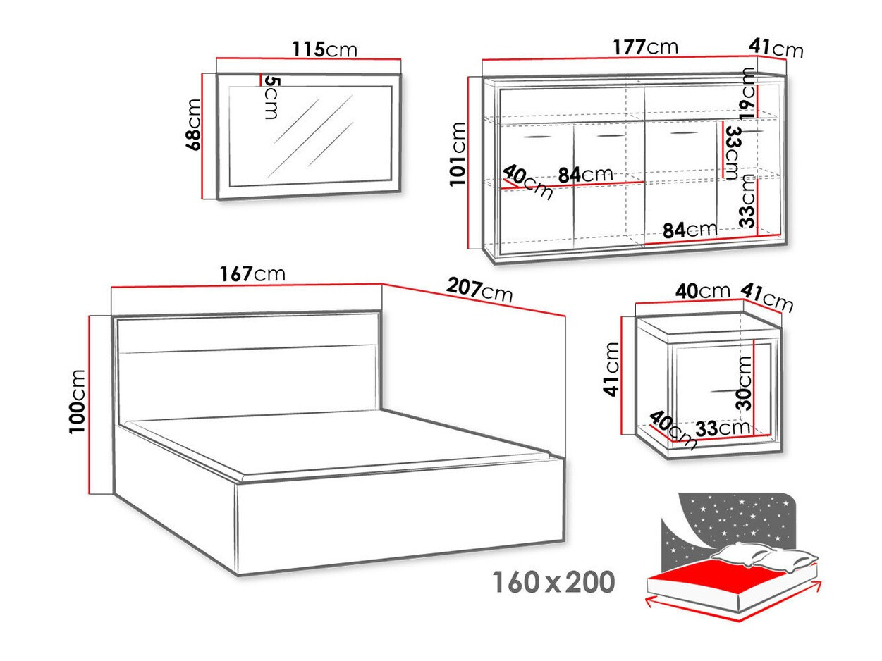 Slaapkamer set Etrmoni 122 (Licht hout + Eiken)