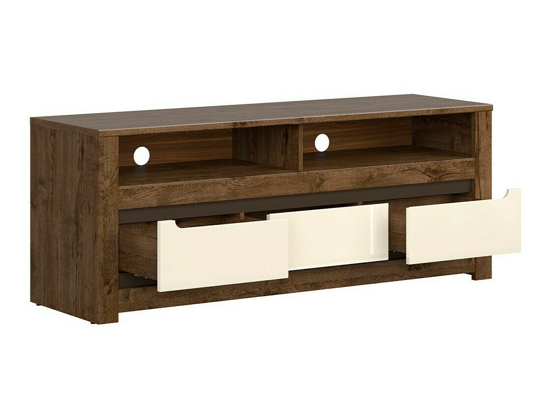 TV-meubel Ophevaru 108 (Glanzend crème + April eiken)