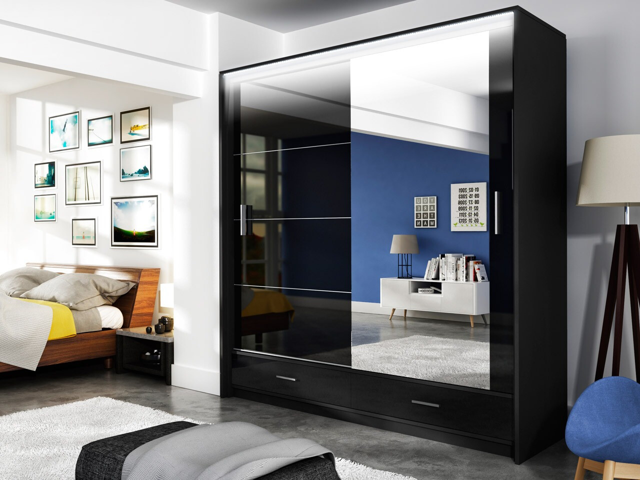 Kledingkast Honolulu 162 (Glanzend zwart + Zwart)