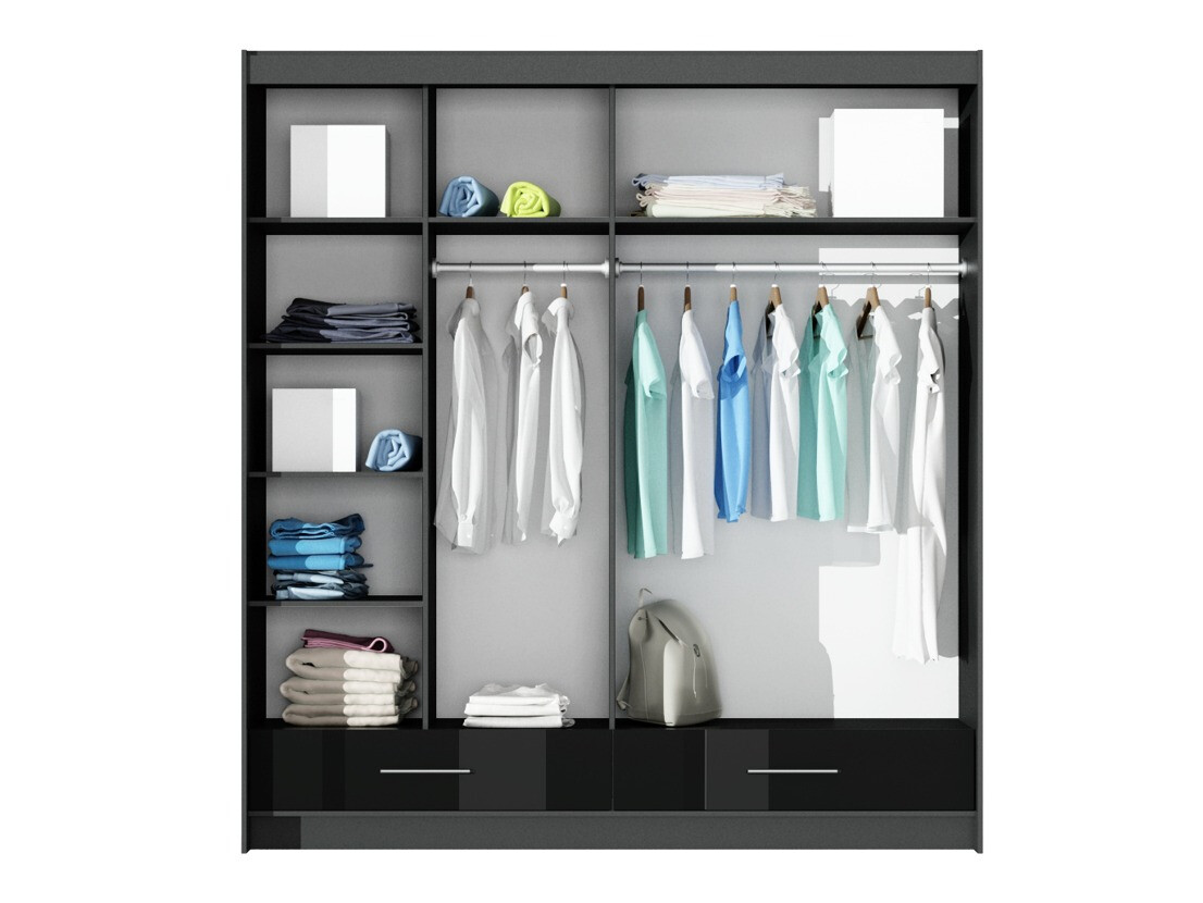 Kledingkast Honolulu 162 (Glanzend zwart + Zwart)