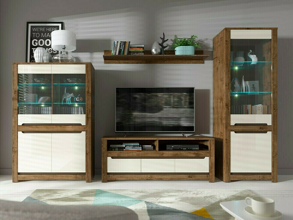 Boekenkast Ophevaru 107 (Glanzend crème + April eiken)