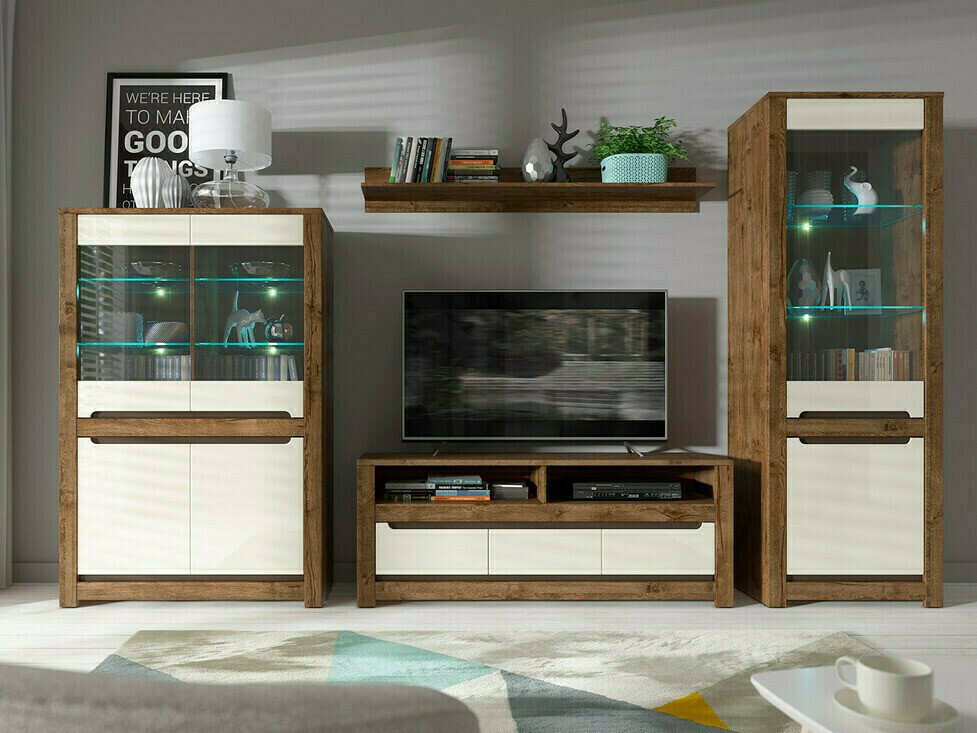 Dressoir Ophevaru 102 (Glanzend crème + April eiken)