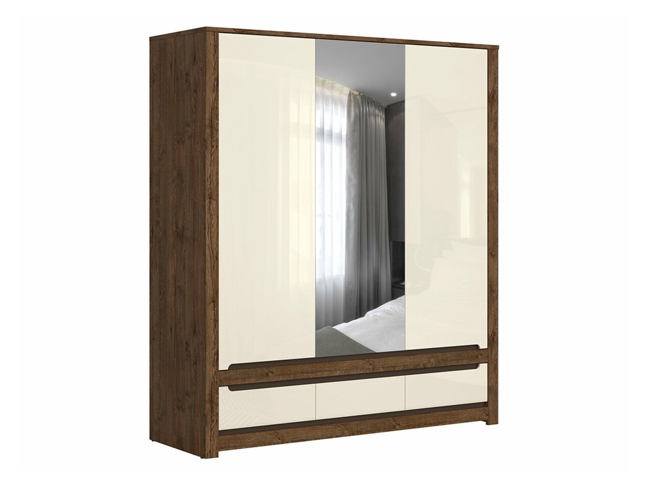 Kledingkast Ophevaru 114 (Glanzend crème + April eiken)