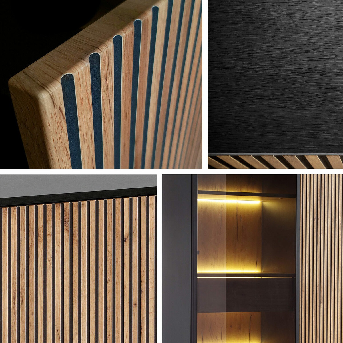 Woonkamerset Soferi 113 (Zwart + Wotan eik)