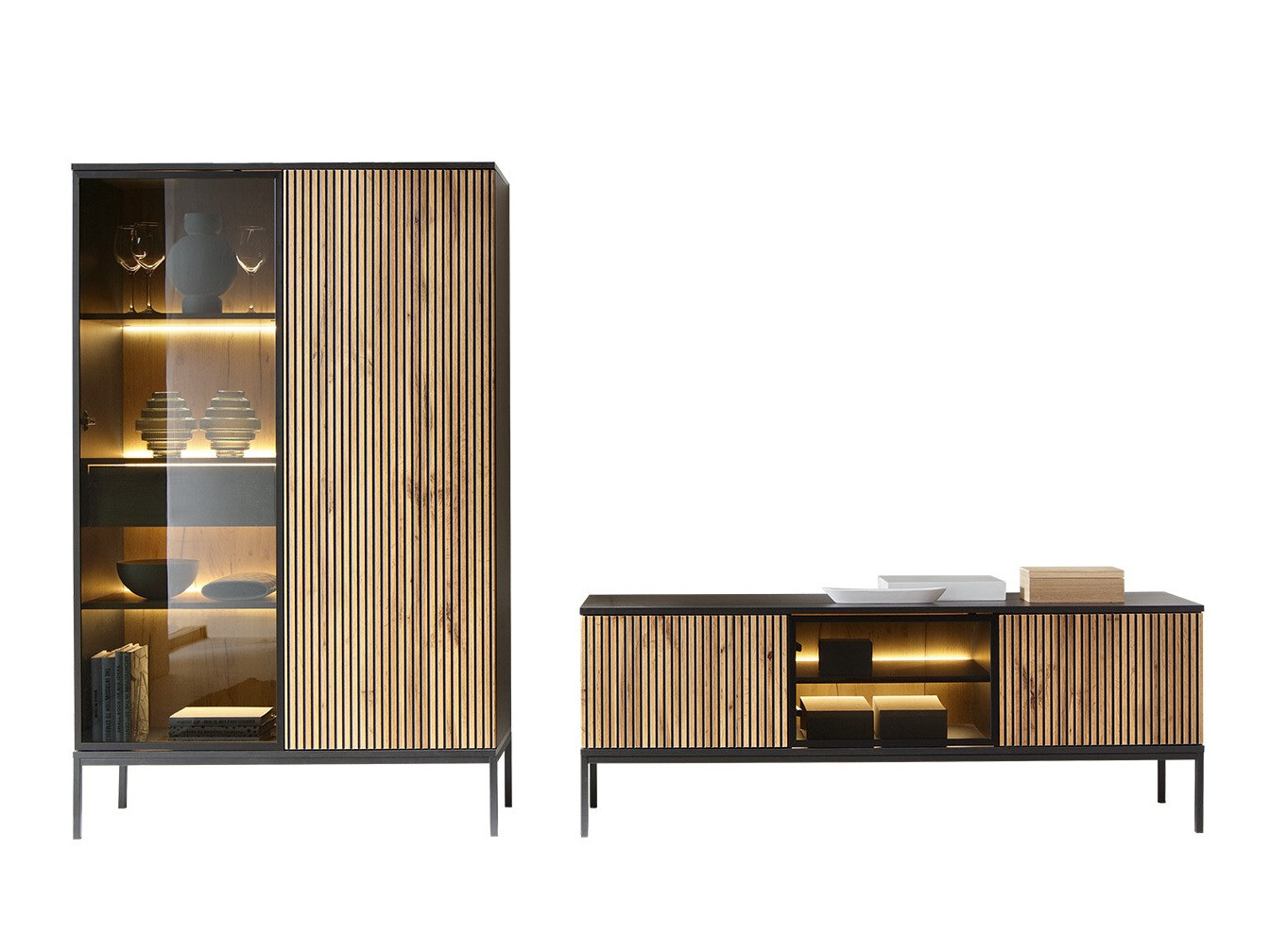 Woonkamerset Soferi 114 (Zwart + Wotan eik)