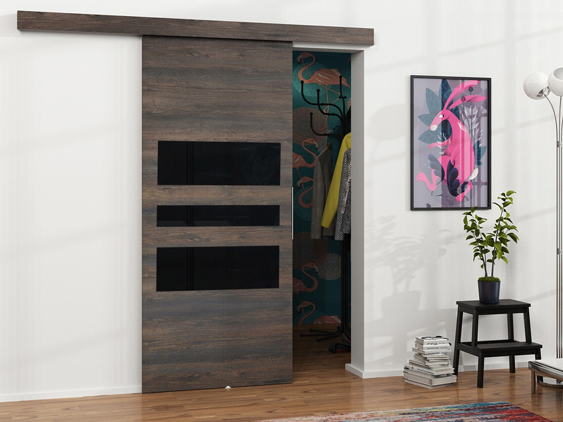 Schuifdeur Dover 140 (Donker essen + Zwart)