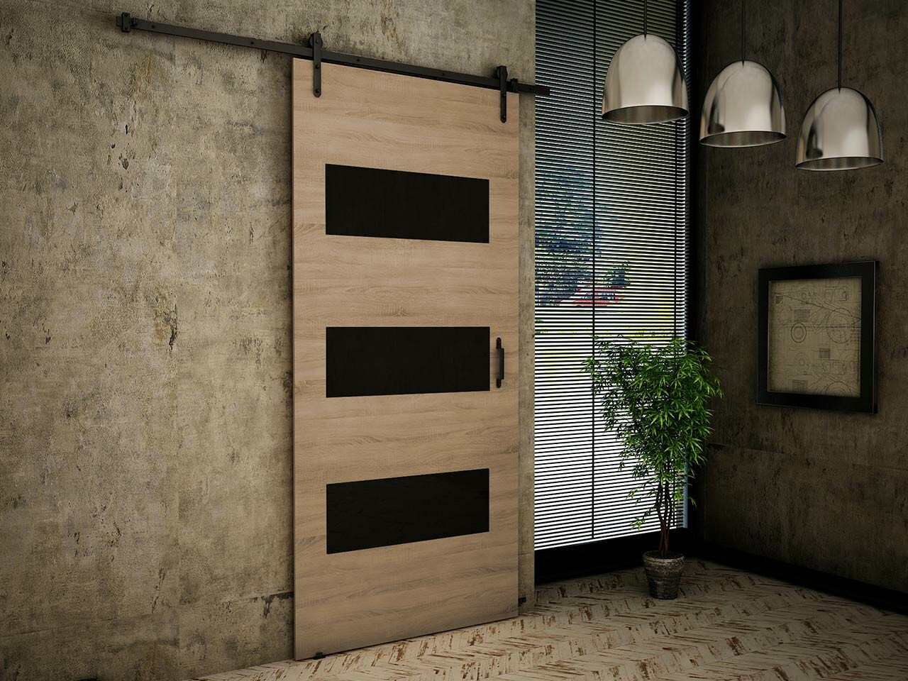 Schuifdeuren Dover 161 (Sonoma eik + Zwart)