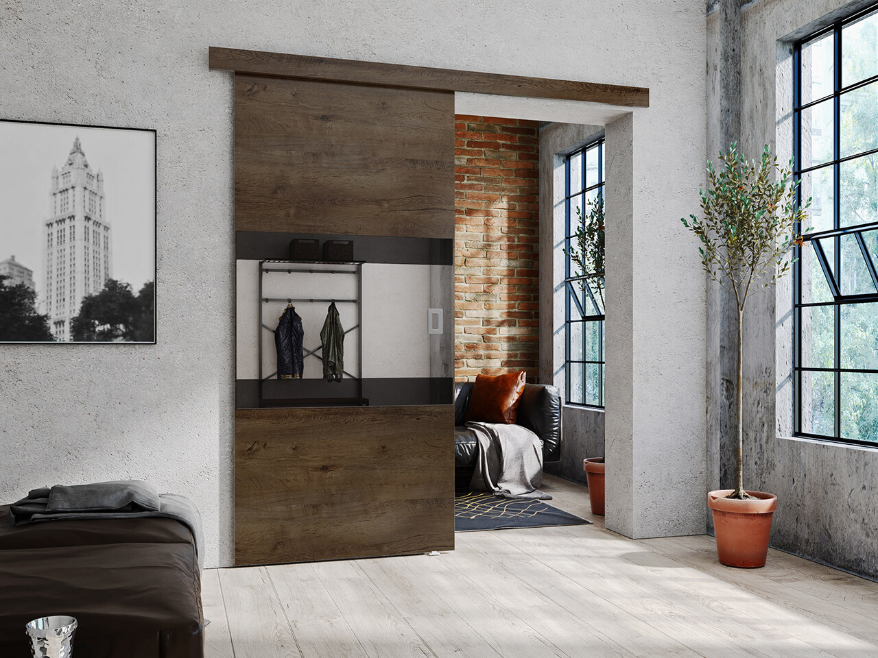 Schuifdeur Dover 175 (Donker essen + Zwart)