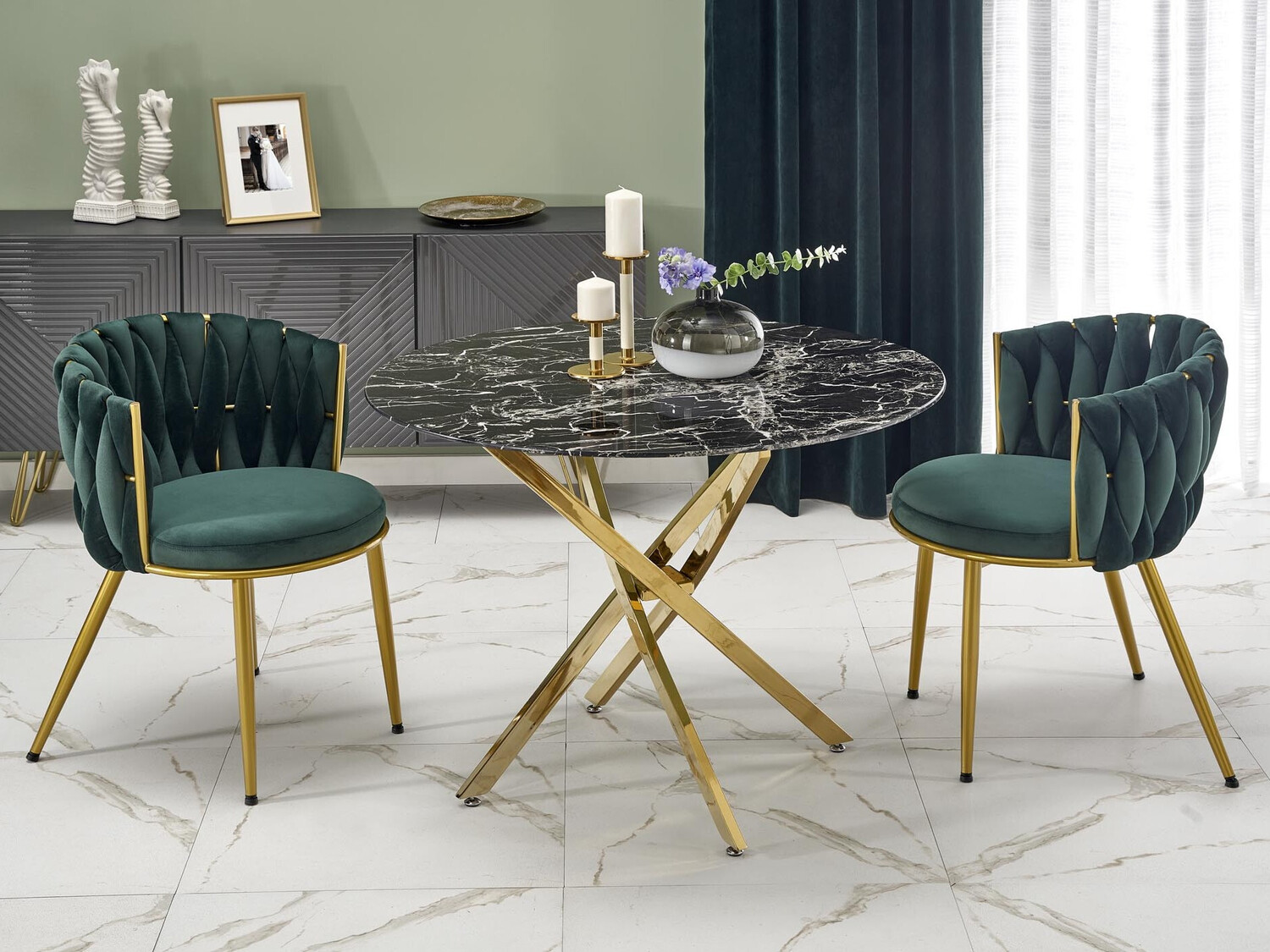 Tafel Houston 1538 (Gouden + Zwart marmer)