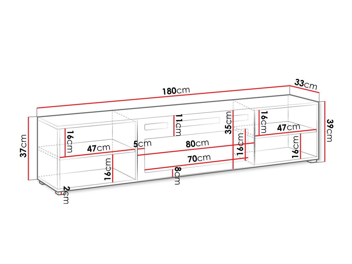 TV-meubel Charlotte 190 (Wit + Zwart)