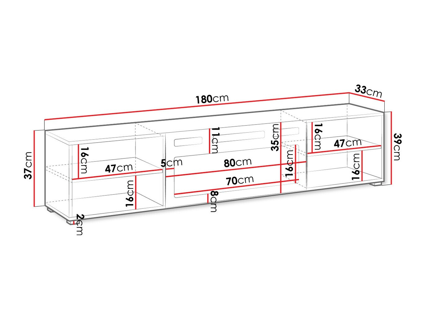 TV-meubel Charlotte 190 (Zwart)