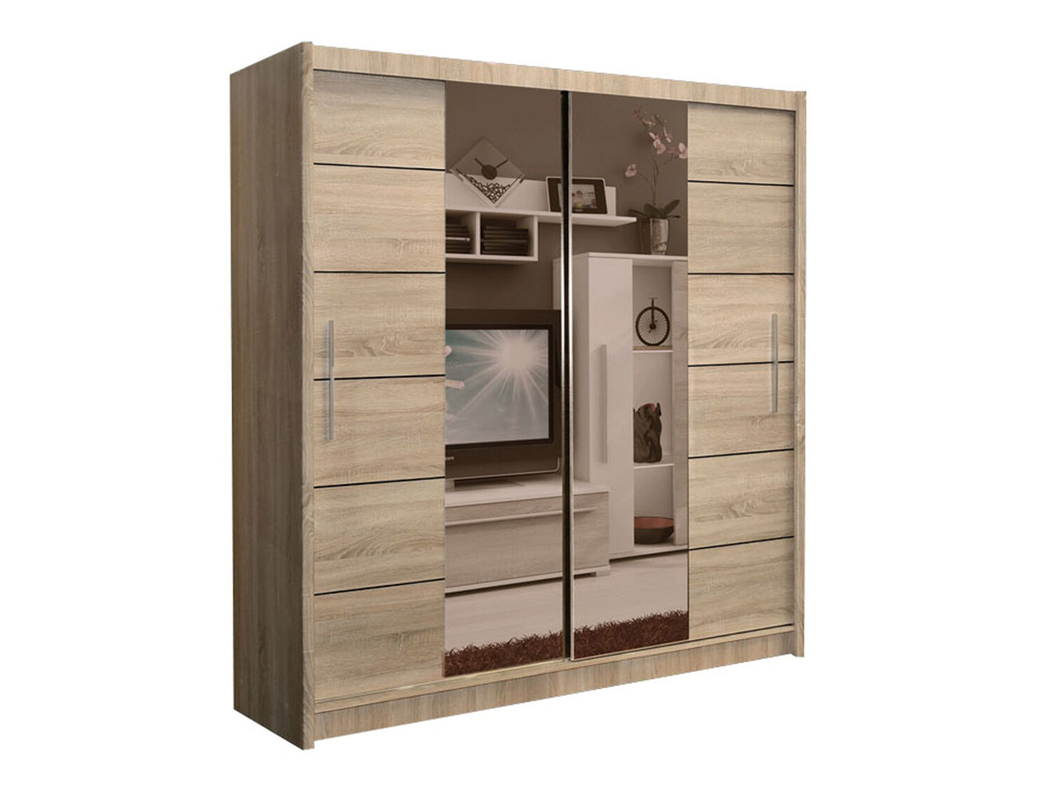 Kledingkast Honolulu 193 (Sonoma eik + getinte spiegel)