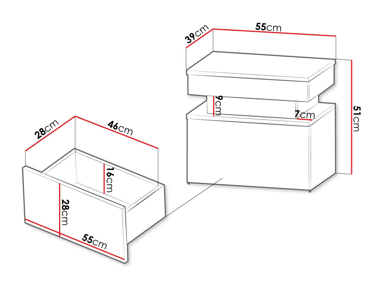 Nachtkastje Monfero (Zwart + Glanzend zwart)