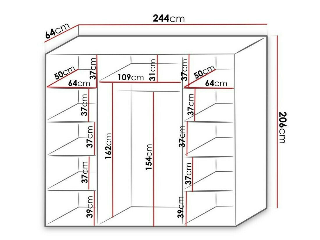 Kledingkast Murrieta 170 (Glanzend zwart + Glanzend wit + Wit)