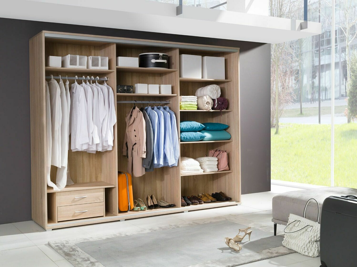 Kledingkast Murrieta 132 (Riviera eiken + Wit)