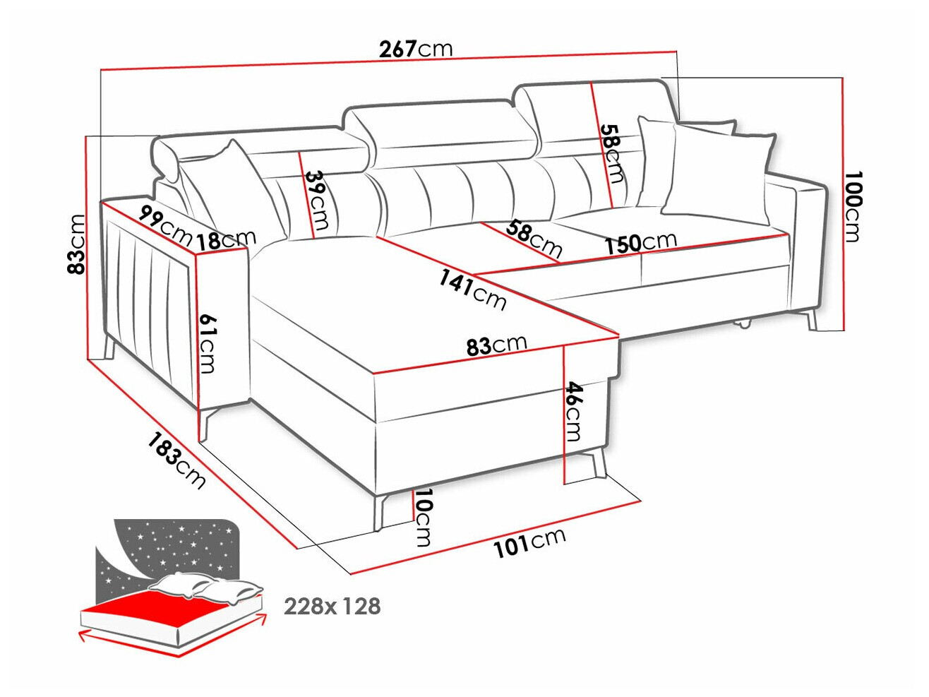 Hoekbank Sarasota 150 (Mono 231 + Botanical 36)
