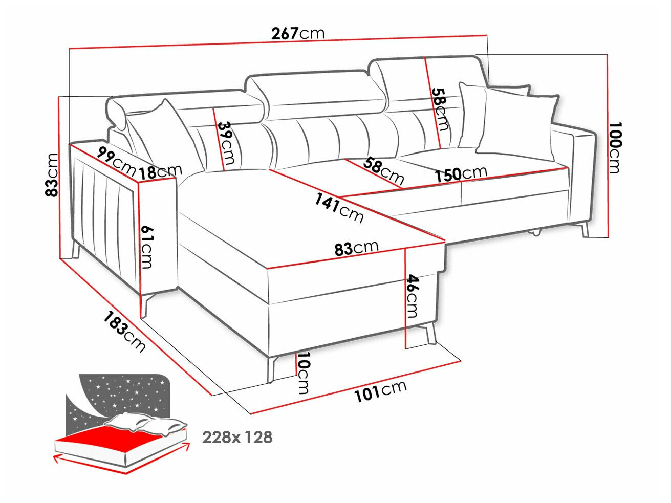 Hoekbank Sarasota 150 (Mono 242 + Botanical 36)
