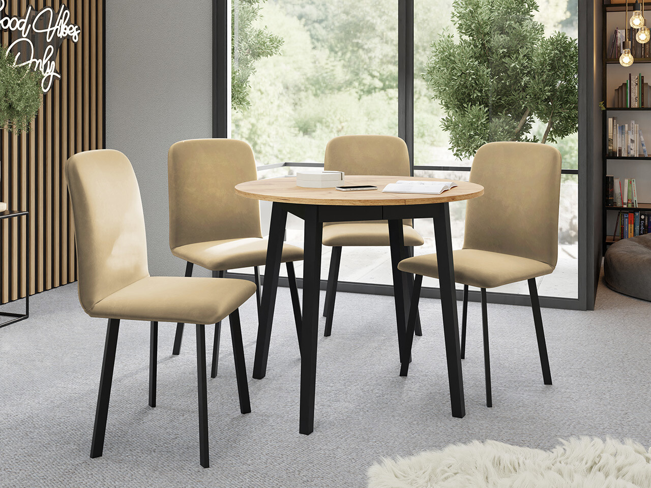 Tafel Edmond 112 (Ambachtelijke gouden eik + Zwart)