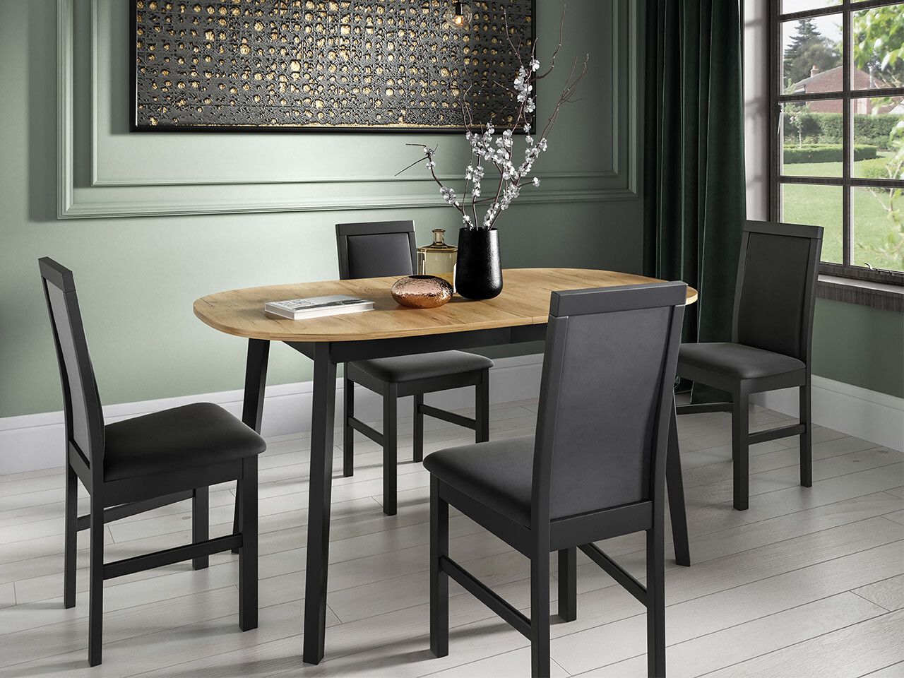 Tafel Edmond 114 (Ambachtelijke gouden eik + Zwart)