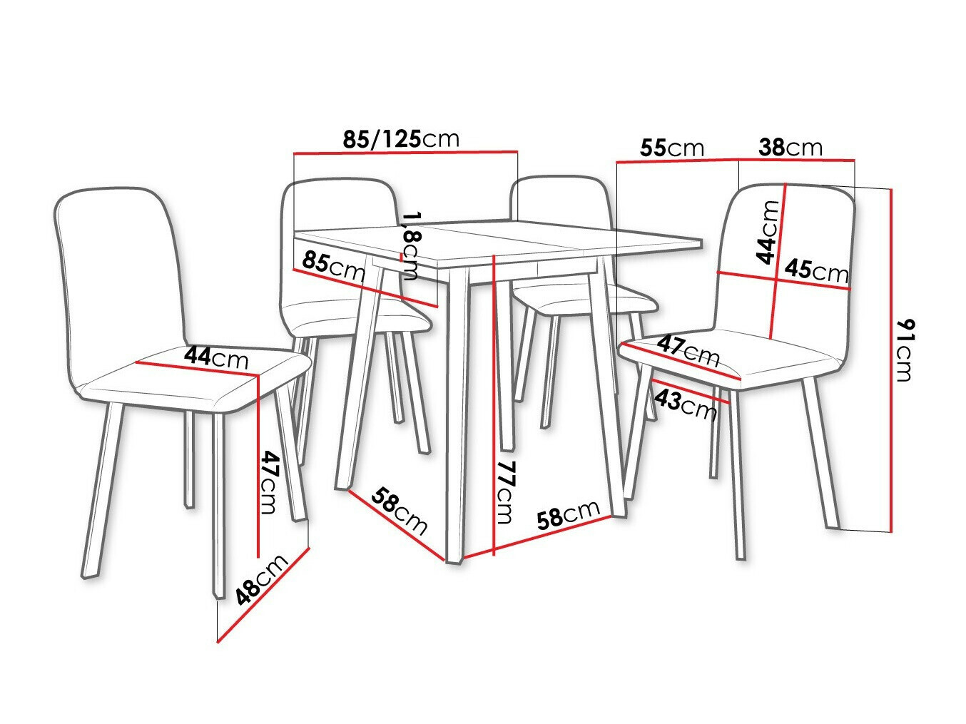 Eetkamerset Edmond 116 (Wit + Zwart)